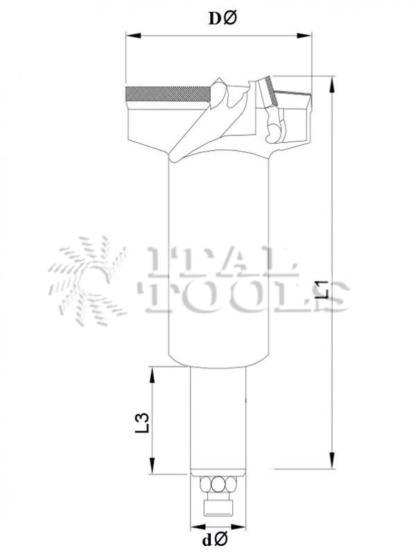 Ital Tools PFD02 Mèche diamant affûtable à façonner pour charnières, 2+2 divisions, avec centreur réglable, hauteur PCD 3 mm. Indiquée pour trous borgnes et logements de charnières, pour usinage de panneaux de particules, plaqués et laminés
