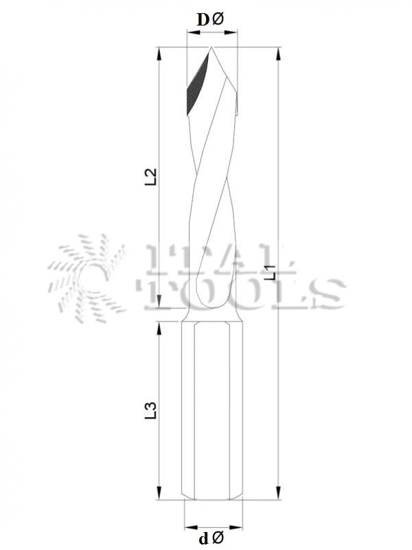 Ital Tools PFD03 High performance diamond through bore drill Z=2, suitable for through holes on chipboard panels.
