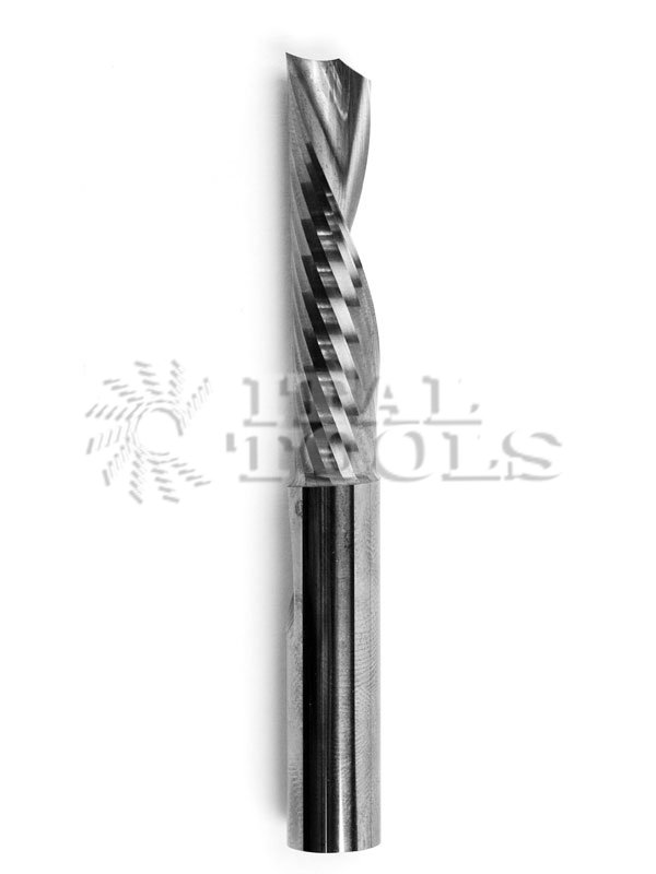 Ital Tools FEW02 Solid carbide spiral bit Z1 downcut. Excellent finish on the upper side of the workpiece. Downward chip ejection. Application: for cutting, panel sizing on solid wood, wood composites, laminates and plastic materials