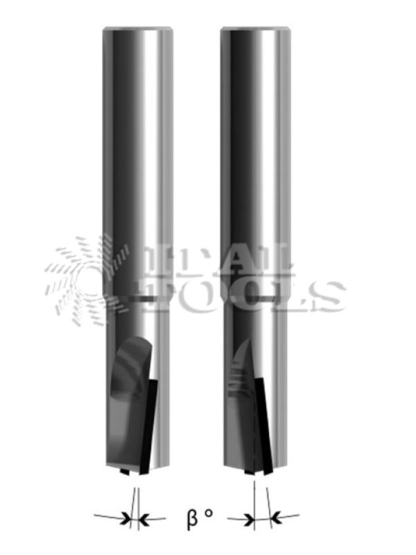 Ital Tools PPD36 PCD Router bit Z2 compressed 1 positive cut and 1 negative cut plung tip in PCD Tungsten carbide body. Suitable for compact material HDF HPL corian carbon fiber and trespa.
