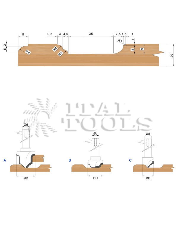 Ital Tools PPD34 Set di Fresa sagomate per antine di mobili e pannelli di porte  Indicate per lavorazioni su legni duri e M.D.F. Alta velocità, ottima finitura, bassa rumorosità.